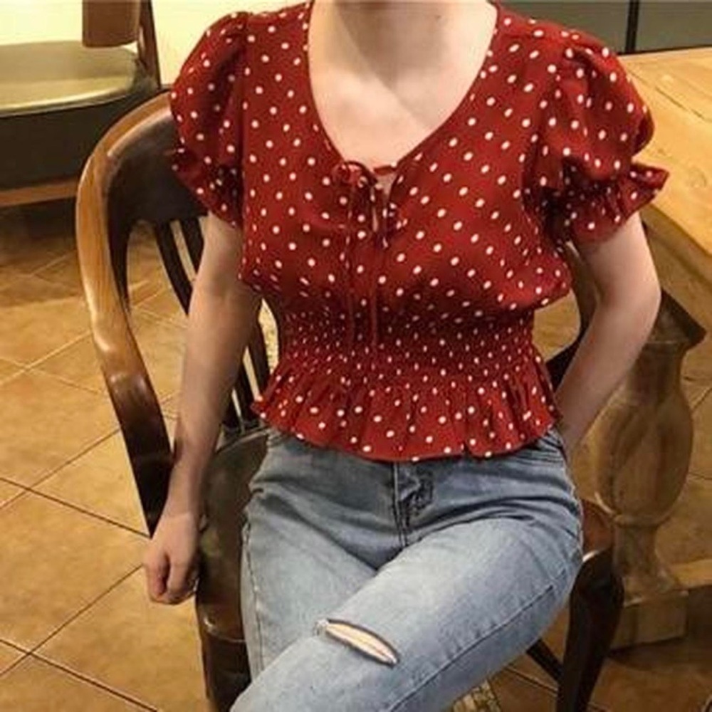 Yesstyle red Polka dot top